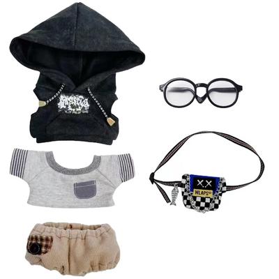 Niannyyhouse 20cm Plush Toy Clothes: Hoodie, T-shirt, Shorts, Backpack, Glasses, and Cotton Doll Accessories (Black, 20cm)