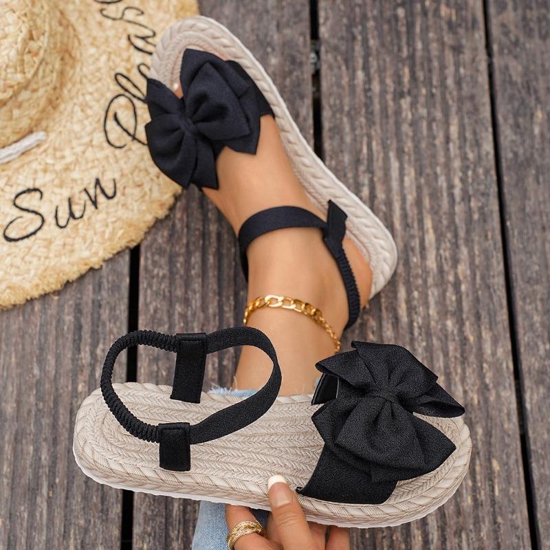 Summer new women's casual and comfortable one-word bow flat-bottomed beach sandals one size fits all