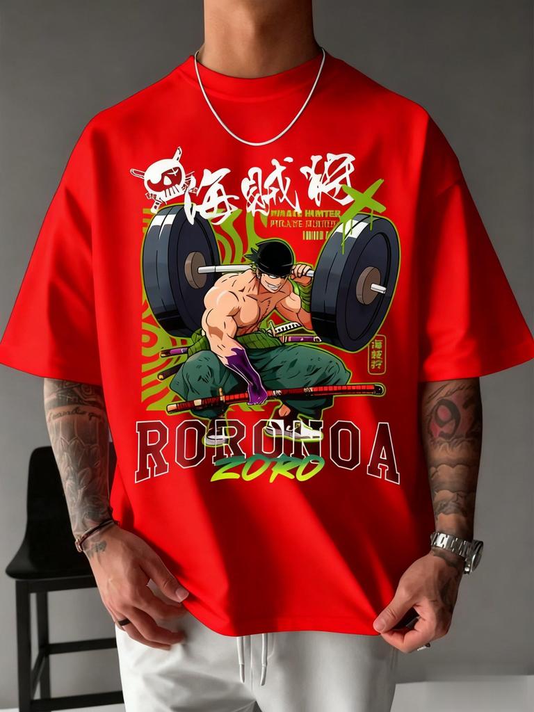 One Piece Zoro Anime Print T-Shirt Herren Damen Baumwolle Kurzarm Grafik-T-Shirt Sommer Mode Übergroß Lässig Fitnessstudio Oberteil Y2k Kleidung
