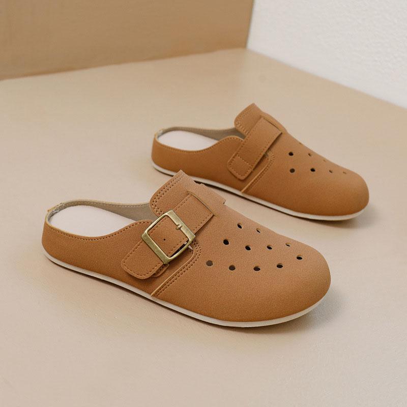 

Летние новые сандалии на одну ногу для женщин 2025 года, модные толстые туфли на толстой подошве с прицепом, повседневные туфли с полутопом для женщин K3902 40 верблюд