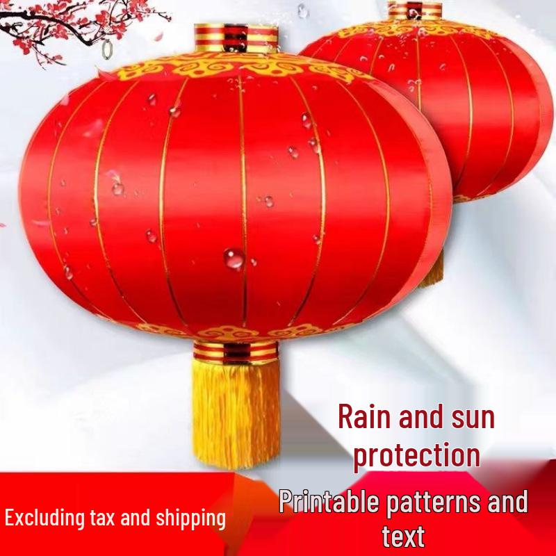 Red Silk Flocked Lantern with Fu Character - New Year & Spring Festival Hanging Decoration Silk 60 Pair