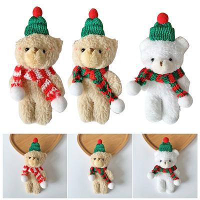 Lovely Plush Bear with Christmas Hat Scarf Stuffed Animal Soft Plushie Bear Appease Doll Toy for Kids Girl New Year Gift