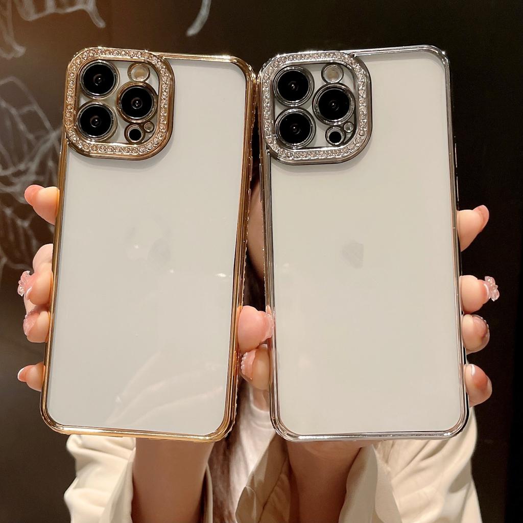 Electroplated TPU single row drill, suitable for iPhone13ProMax mobile phone case, Apple 11/12 diamond lens transparent case