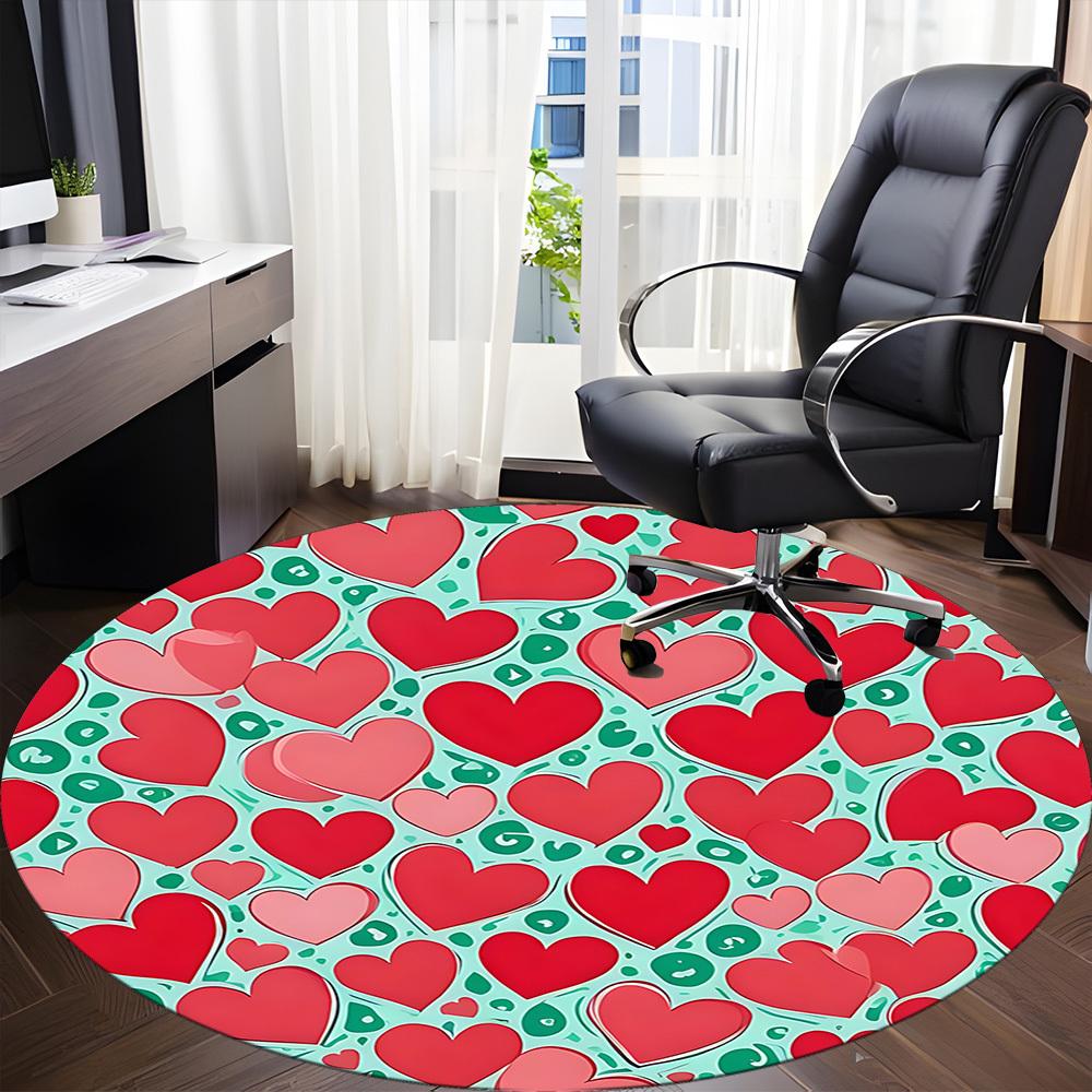 1pc Heart Pattern Office Round Rug, Non-slip, Soft and Durable Office Rug for Interior Decoration, Perfect for Office,Decoration yy260204092