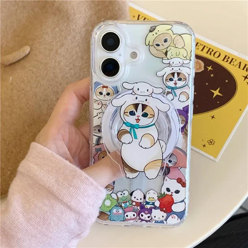 INS Korea Cute Character Cat Pop-socket Phone Griptok Holder For IPhone 17 Pro Max Samsung S26 Magnetic Foldable Stand Bracket