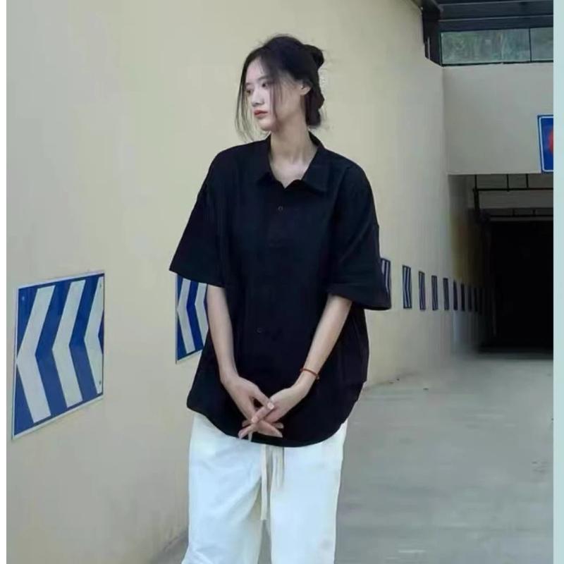 Damen Weiß Kurzarm Knopfleiste Hemd Locker Lässig Bluse Top