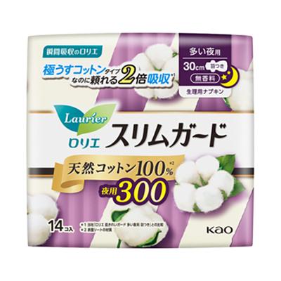 Kaorori Slim Guard Naturbaumwolle 100% Schaf Nacht 300 [Menstruationsbinde mit Flügeln] 14 Stück