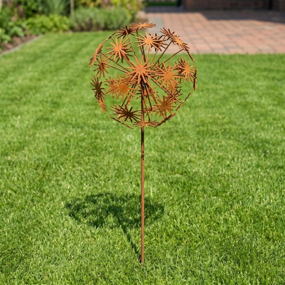 Rustic 3D Sphere Flower Stakes Metal Art Outdoor Decor Patio Lawn Art Craft