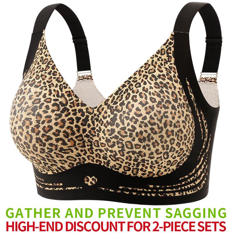 Women Leopard Print Plus Size Full Cup Thin Vest Style Breathable Bra 1XL