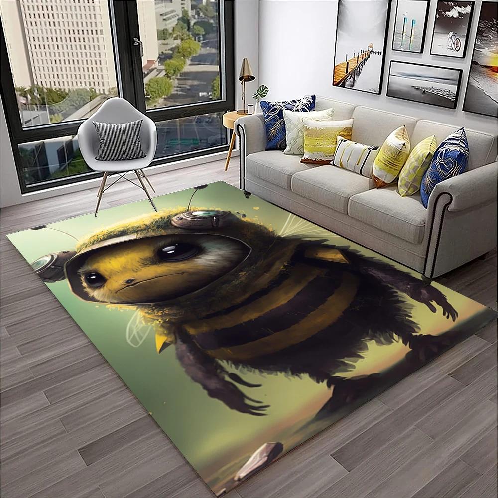 Cute Bee HoneyBee Insect Cartoon 3D Carpet Rug for Home Living Room Bedroom Sofa Doormat Decor,kids Area Rug Non-slip Floor Mat