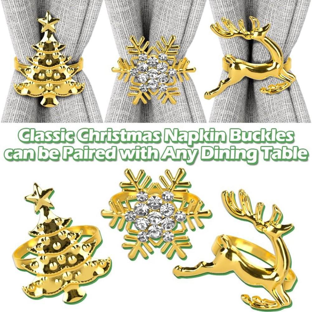 12 Pcs Set Christmas Napkin Rings Gold-Plated Napkin Holders