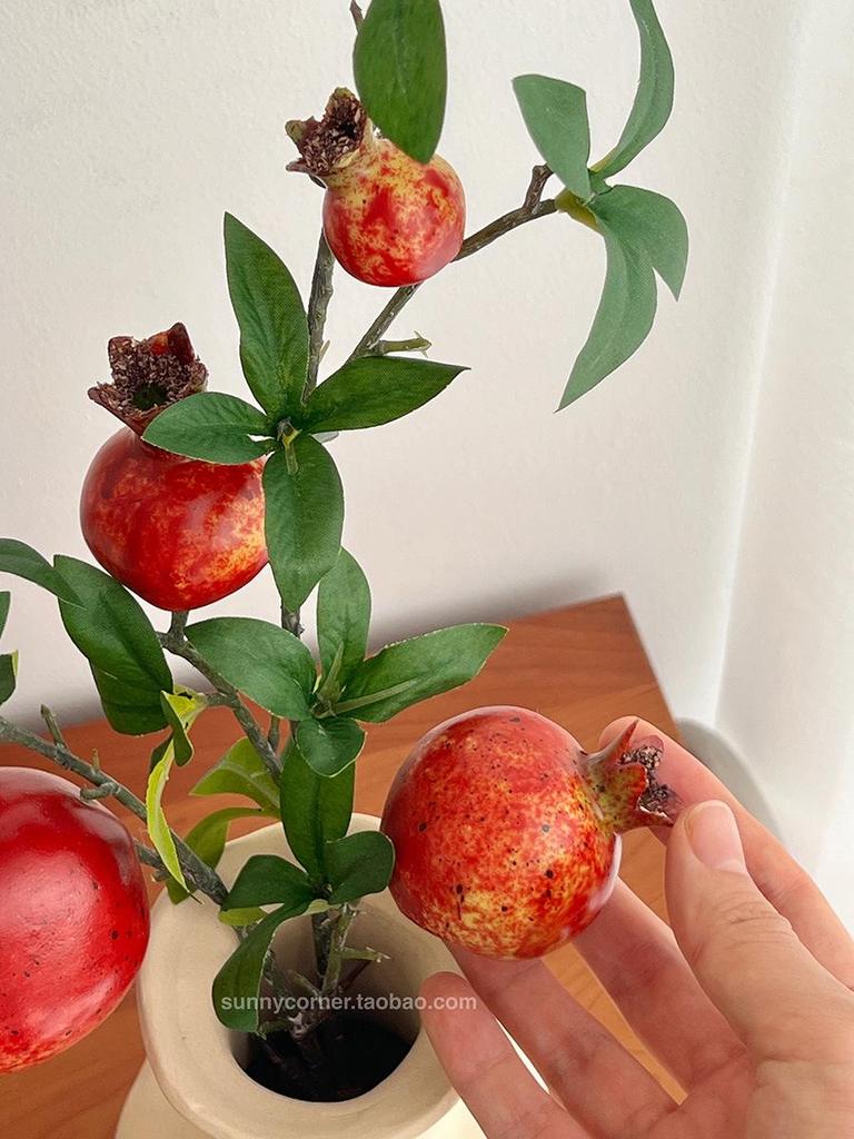 Pomegranate Fruit and Greenery Decorative Vase with Faux Flowers and Branches