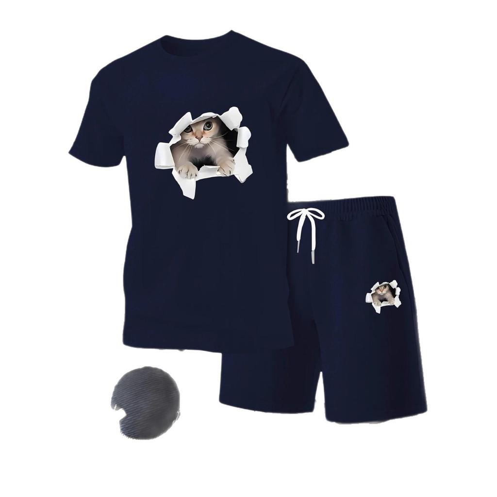 European Summer Men's Casual Shorts & T-Shirt Set - Digital Print Sportswear