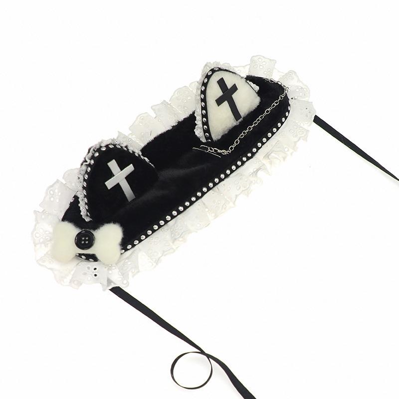 Mroczna Gotycka Opaska z Kocimi Uszami z Nitami Metalowy Krzyż Kocie Uszy Akcesoria do Włosów Subkultura Punk Nakrycie Głowy z Kocimi Uszami