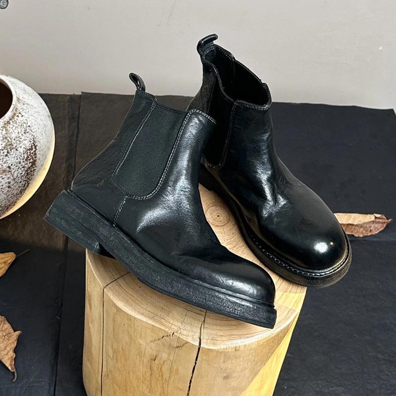 

[Shei Su Yinyin] Wang fried grade~ washed shrinkage horse skin pleated cigarette tube elastic Chelsea boots women s short boots 35