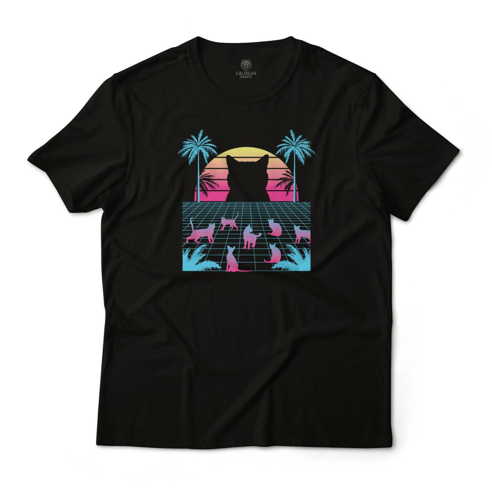 

Cat Vaporwave Synthwave Retro Electronic Style Funny Graphic Art Unisex Tee S