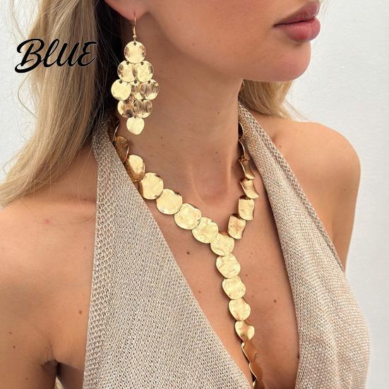 Tank Top Necklace Chunky Y Necklace Metal Discs Choker Textured
