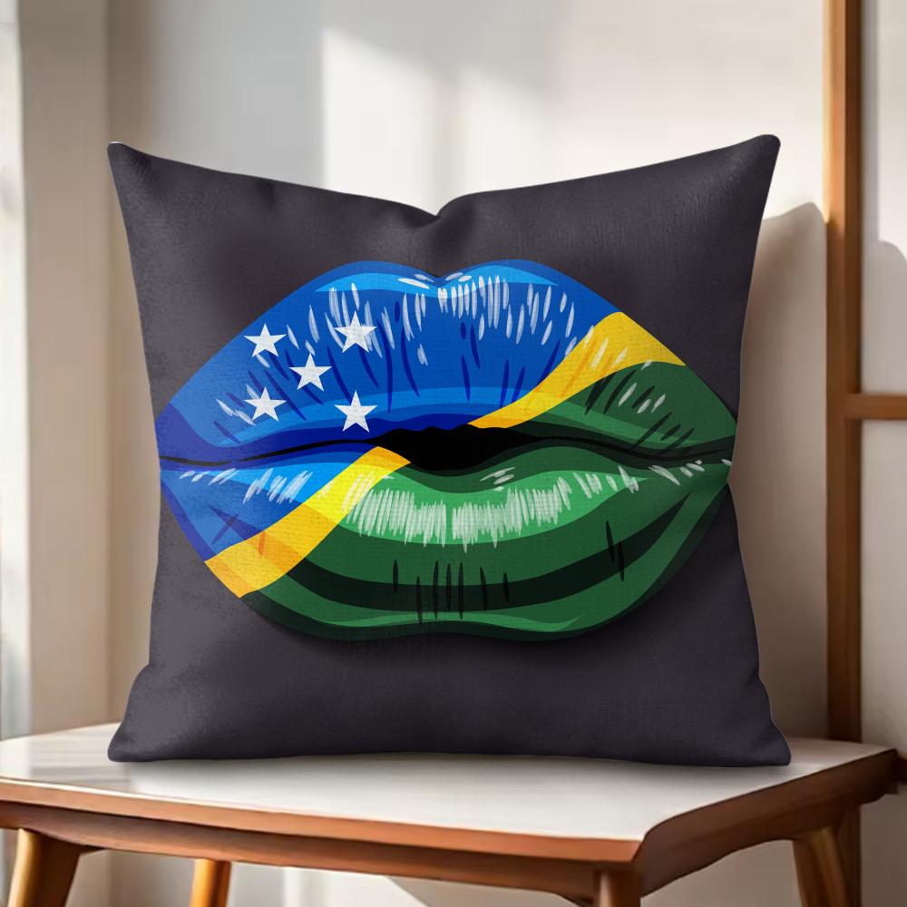 BBrazil Flag Cushion Cover Natural Linen Organic Fabric DoubleSided Printing Couch Pillow Covers Home Decor