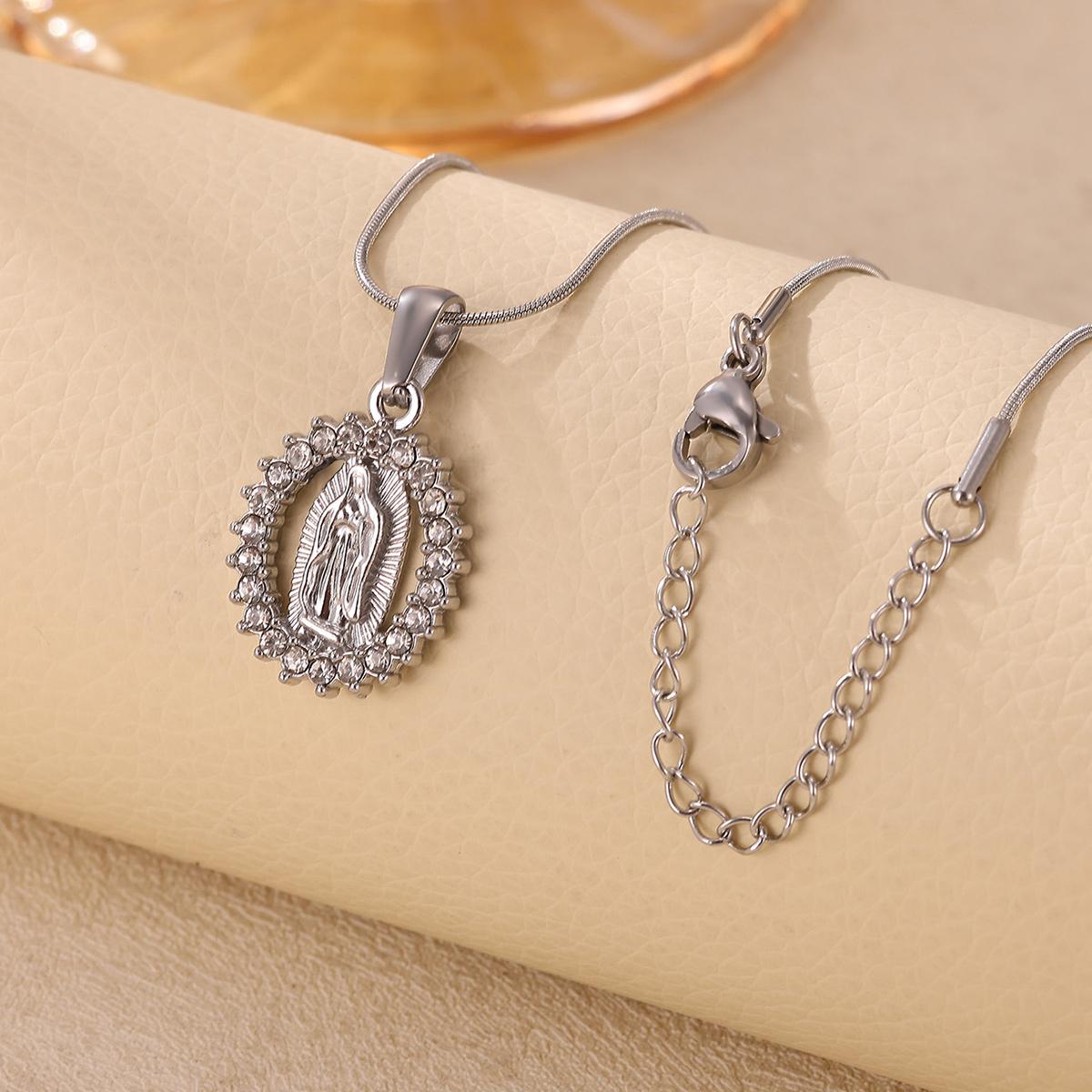 Virgin Mary Necklace Women Mothers Gifts Benedict Exorcism Stainless Steel Catholic Roman Cross Demon Protection Charm Jewelry