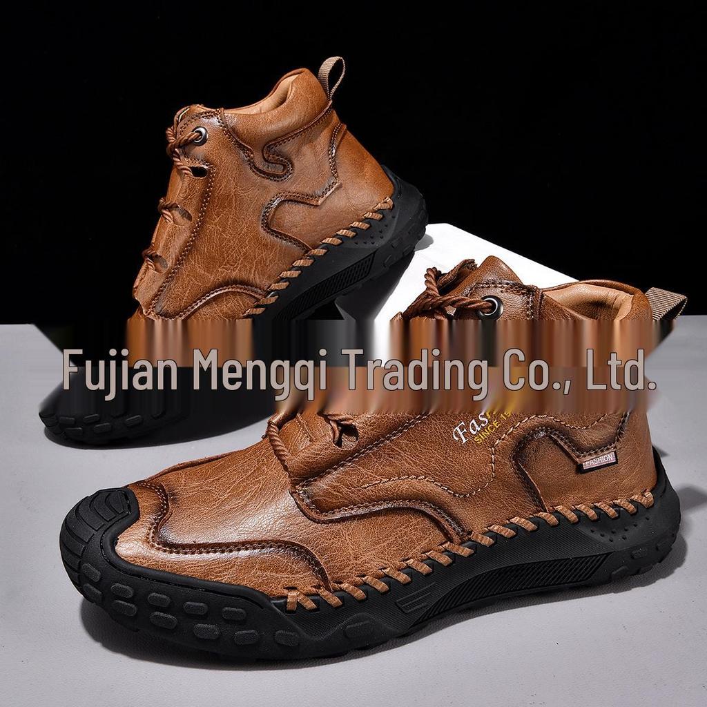 2025 Men's Plus Size Martin Boots - Mid-top, Autumn/Winter, Outdoor Casual, Thick Sole, Short Motorcycle Style.