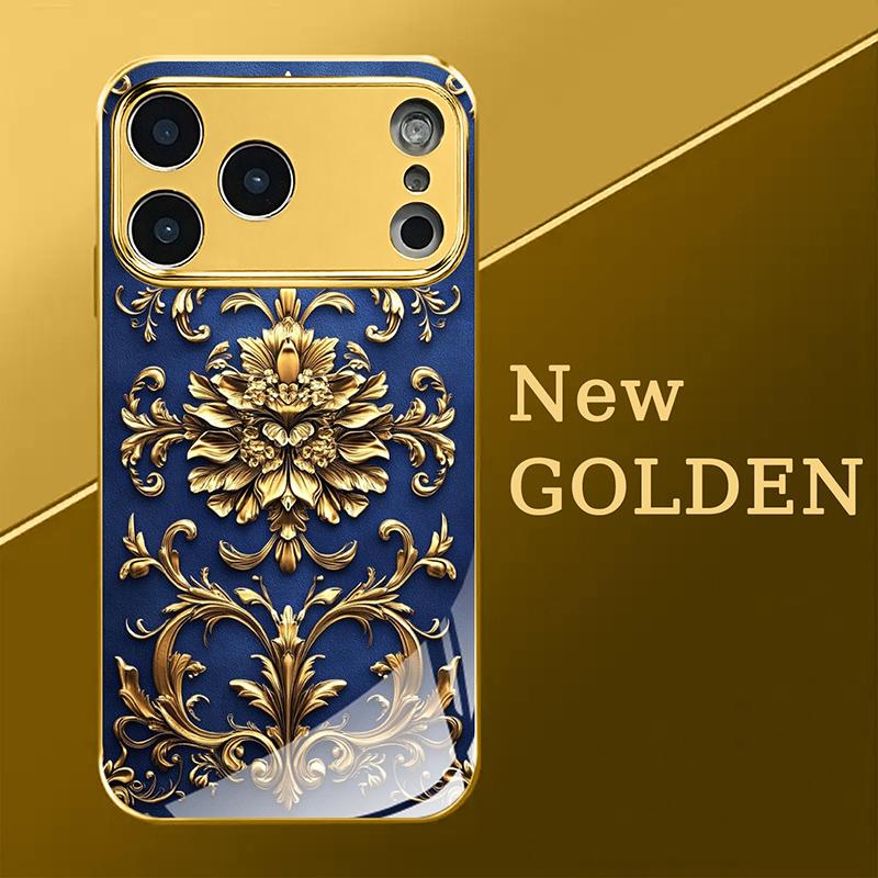 Jewelry Art Decoration Pattern Gold Metallic Paint Glass Phone Case For iPhone 17 11 12 13 14 15 16 Pro Max Plus 17Air 16E Cover