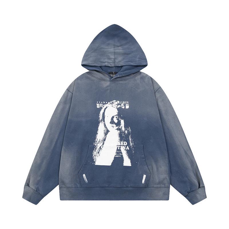 ERD Melancholy Rich Hoodie: European-American Streetwear, Loose Fit, Zipper, Short Sleeve