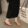 New Square Toe Open-toe Flip-flops Women's Solid Color Versatile Clip-toe Flat Metal Buckle Sandals Shoes for Women