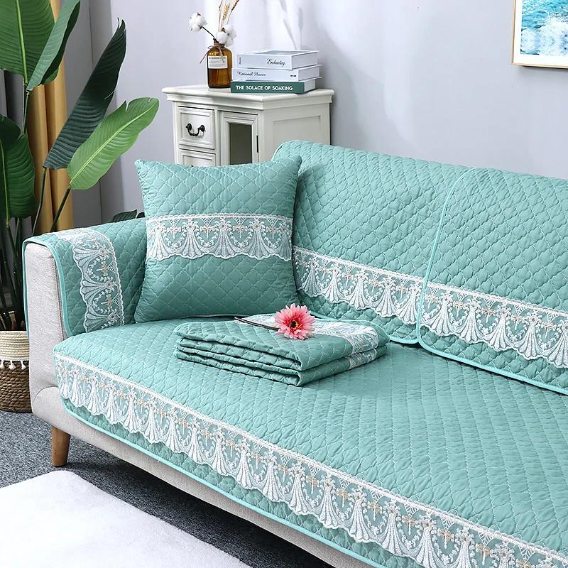 Solid Color Simple Fabric Sofa Cushion Home Decoration Anti Slip Sofa Pad 1/2/3/4/ Seater & L Shape Couch Pad Sofa Cover Towel
