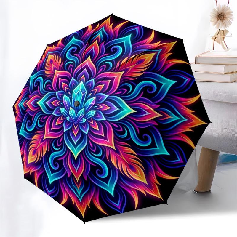 1pc Mandala, Abstract Art, Neon Colors Umbrella with Plastic Handle,Compact & Stylish,Suitable for All Seasons YS331042