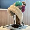 Women S Plush Check Knit Trapper Hat Winter Warm Ear Flaps Pom Pom Double Layer Thick