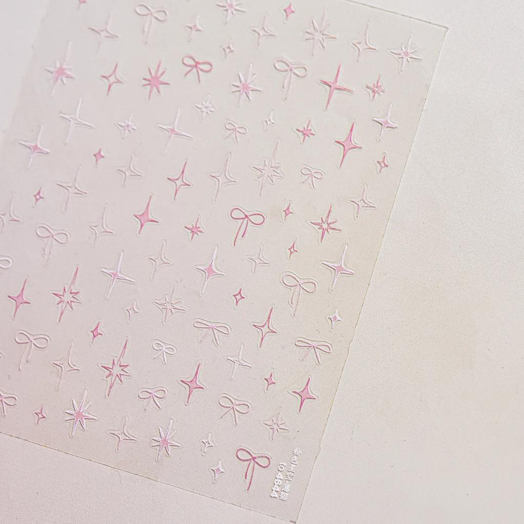 Shiny Red Bowknot Bow Tie Silk Ribbon Butterfly 5D Nail Art Sticker Pearl Rhinestones Self Adhesive Decoration Manicure Decal