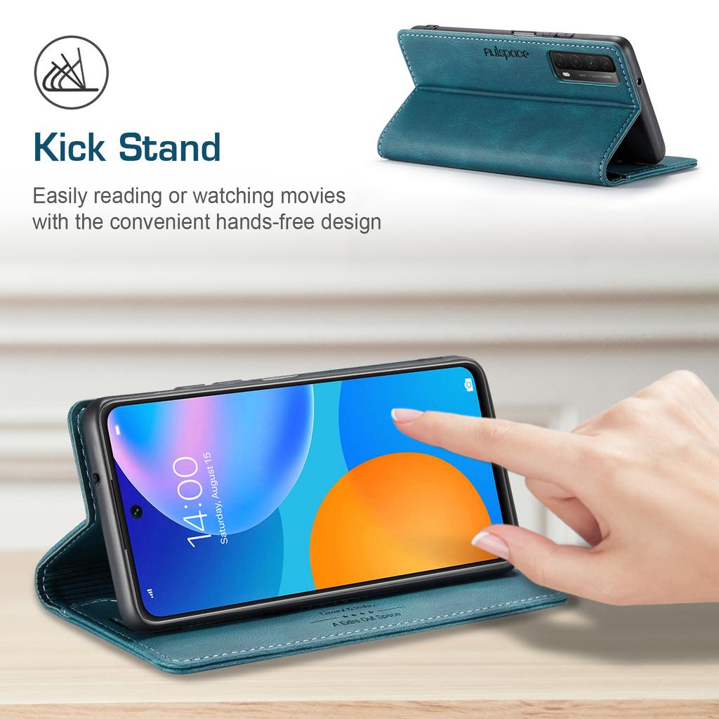 For Huawei Y7a/Huawei P Smart 2021 Wallet Case AUTSPACE A01 Leather Stand Cover with RFID Blocking Card Holder