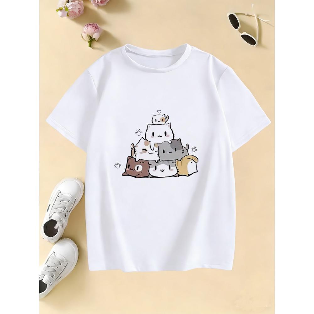 Kawaii Meme Cat Funny T Shirts Manga Kids Children's T-shirt Boys Girls Summer Spring Casual Top Tee Shirt