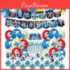 Blue Children Birthday Party Decoration Set Paper Flag Cartoon Cake Insert Balloon