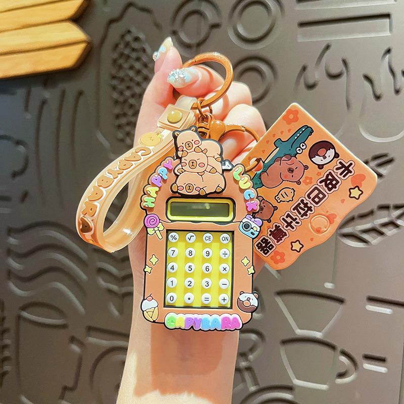 2025 New Capibala Calculator Keychain Cute Cartoon Capybara Keychain Student Backpack Pendant School Season Small Gift