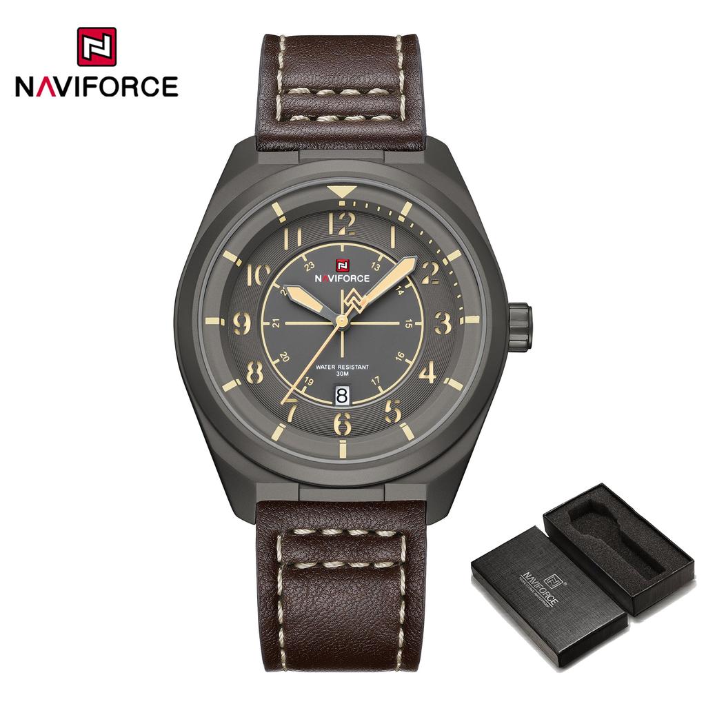 NAVIFORCE Original Men Fashion Quartz Watch Leather Strap 30m Waterproof Calendar Compass Design Men Leisure Business Watch NF9281L
