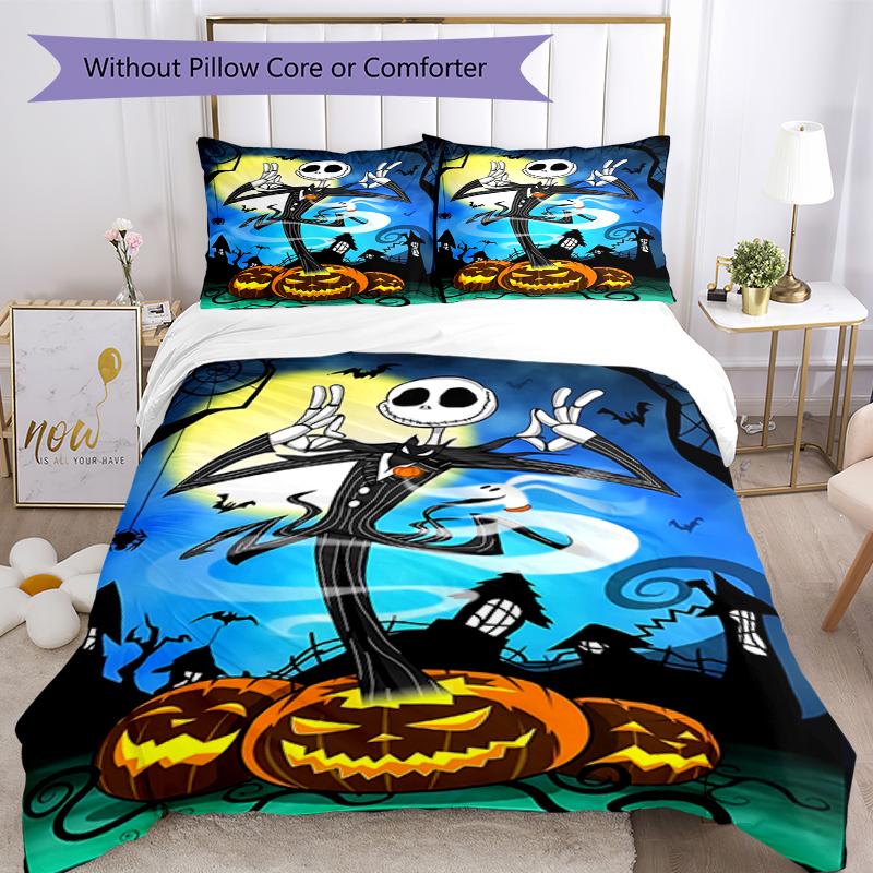 3dílná sada povlečení The Nightmare Before Christmas Uzavírání na zip Obsahuje 1 povlak na přikrývku & 2 povlaky na polštář, Měkká a pohodlná pro všechna roční období.