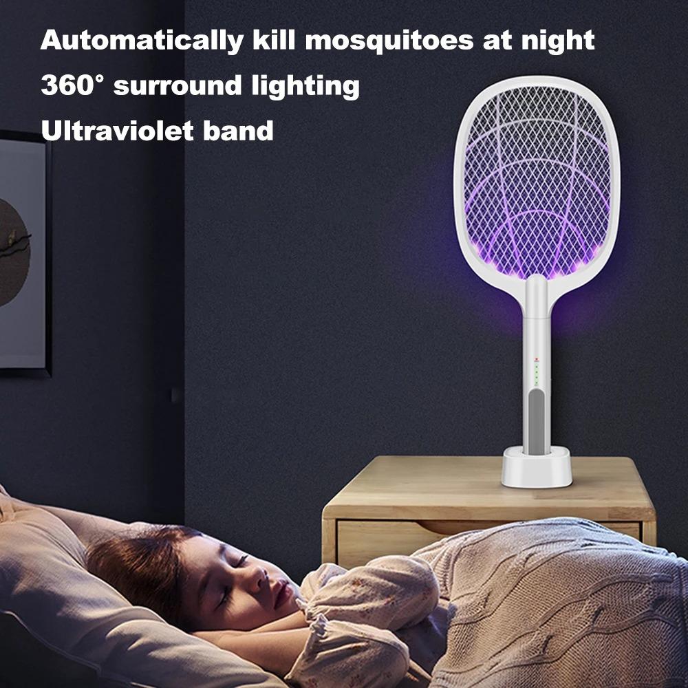 New Electric Mosquito Killer Lamp USB Rechargeable 3000V Fly Swatter Foldable 3 Layer Safety Mesh Repellent Lamp
