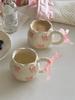 Cute Bow Thickened Ceramic Cup Hand Draw Knot Bow Irregular Mug Cups Coffee Milk Drinks Cup
