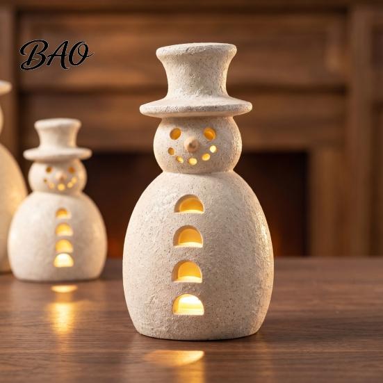 Christmas Snowman Statue Decorative Light, LED Light-up Hollow Figurine, Figurine with Lights Resin Night Lamp for Holiday Party Tabletop Decor