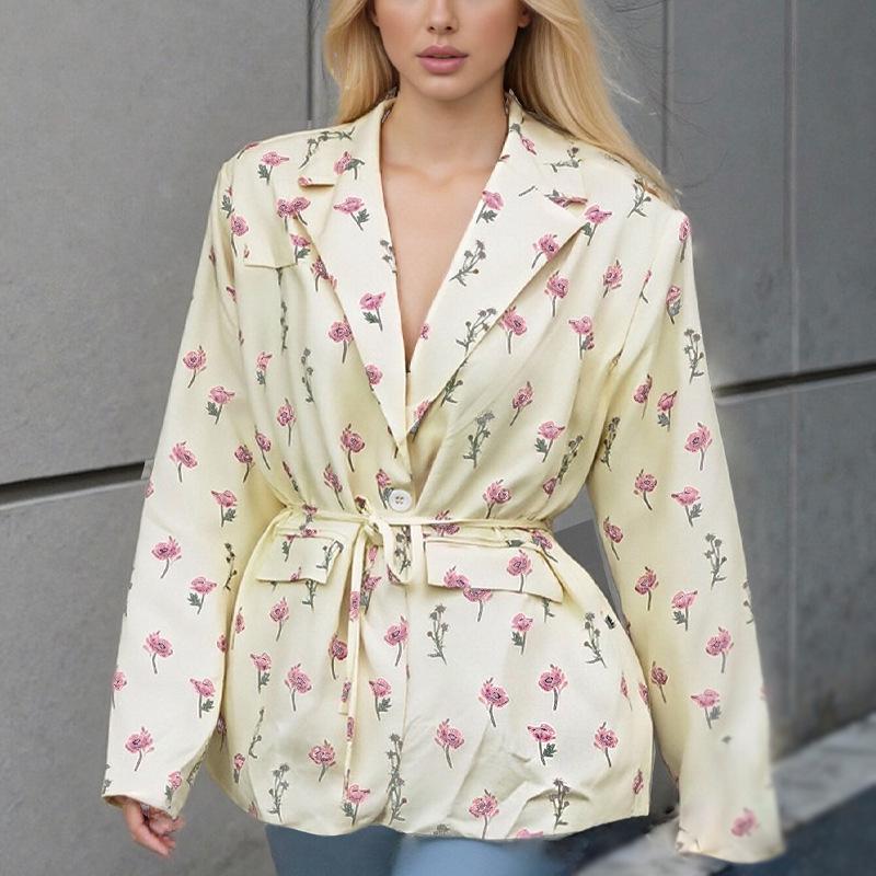 2025 Autumn/Winter European and American Women's Waist-Cinching Lace-Up Loose V-Neck Jacket