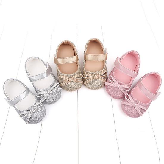 1 Pair Baby Shoes Bowknot Design Anti-skid Faux Leather Newborn Crib Shoes for Girls