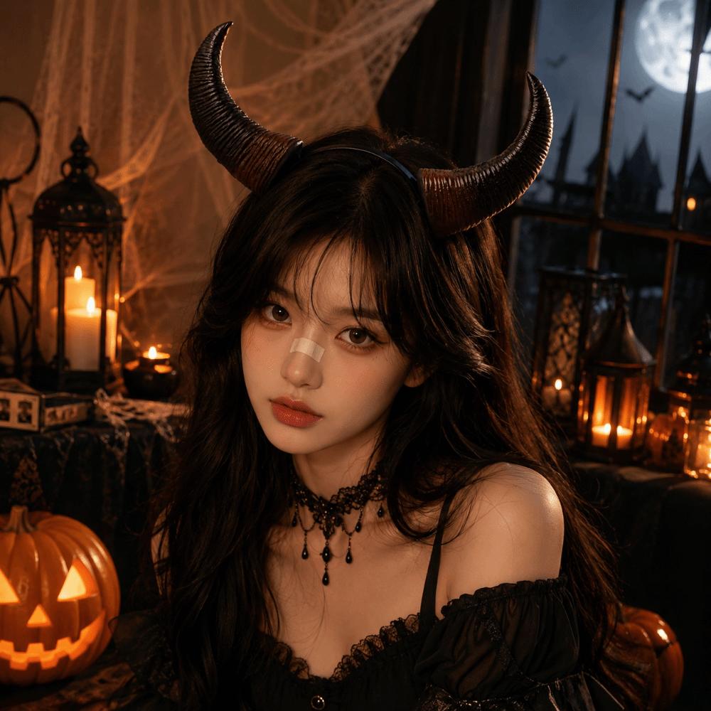 Cosplay Demon Horns Headwear Gothic Cow Horn Hair Hoop Halloween Devil Headband Photo Props