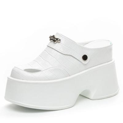 Moda 11cm Hakiki Deri Sentetik Kadın Yaz Platform Dolgu Topuk Marka Işıltılı Ayakkabılar Moda Günlük Yüksek Terlik Sandalet Oyuk