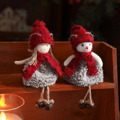 Plush Christmas Snowman Pendant Reindeer with Bells Xmas Tree Pendants Santa Claus Christmas Doll Ornaments New Year Decor