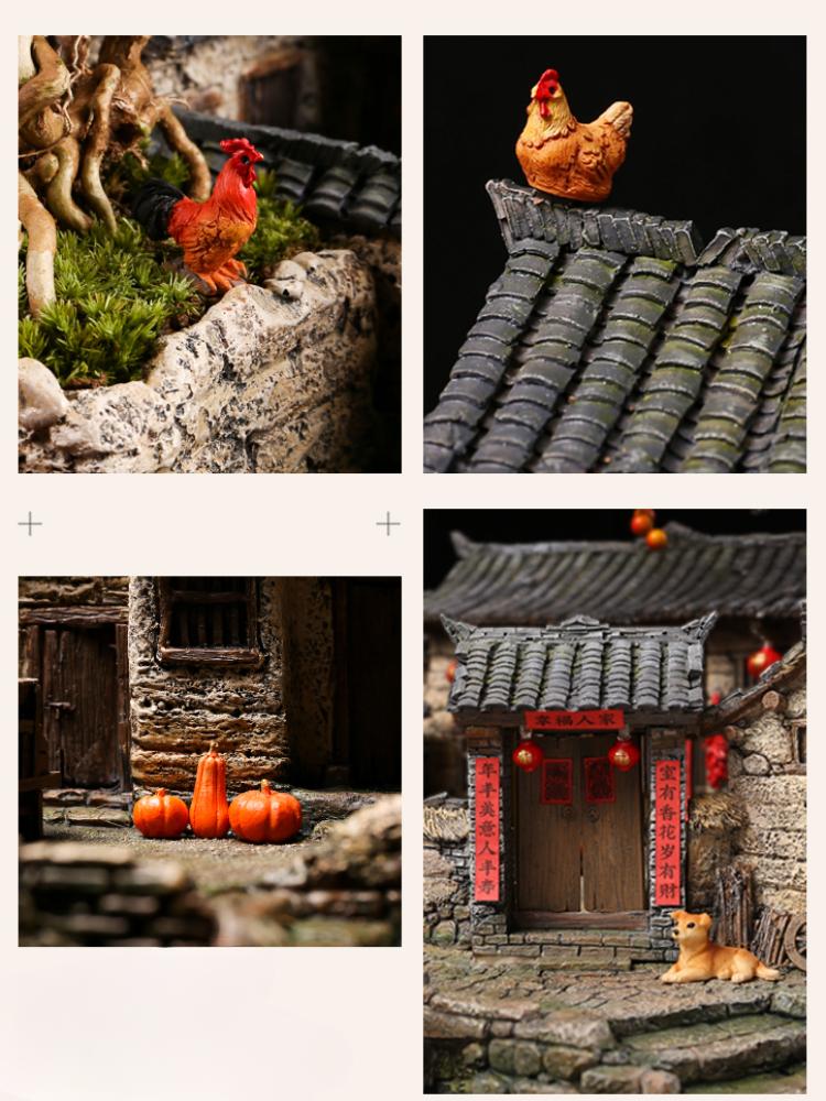 Furniture Model Synthetic Resin Pastoral Moss Micro Landscape Retro Nostalgic National Bonsai Mini Animal Miniature Decoration