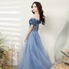 Rochie de seară albastră 1011 vară un umăr simplu banchet temperament gazdă test artă rochie