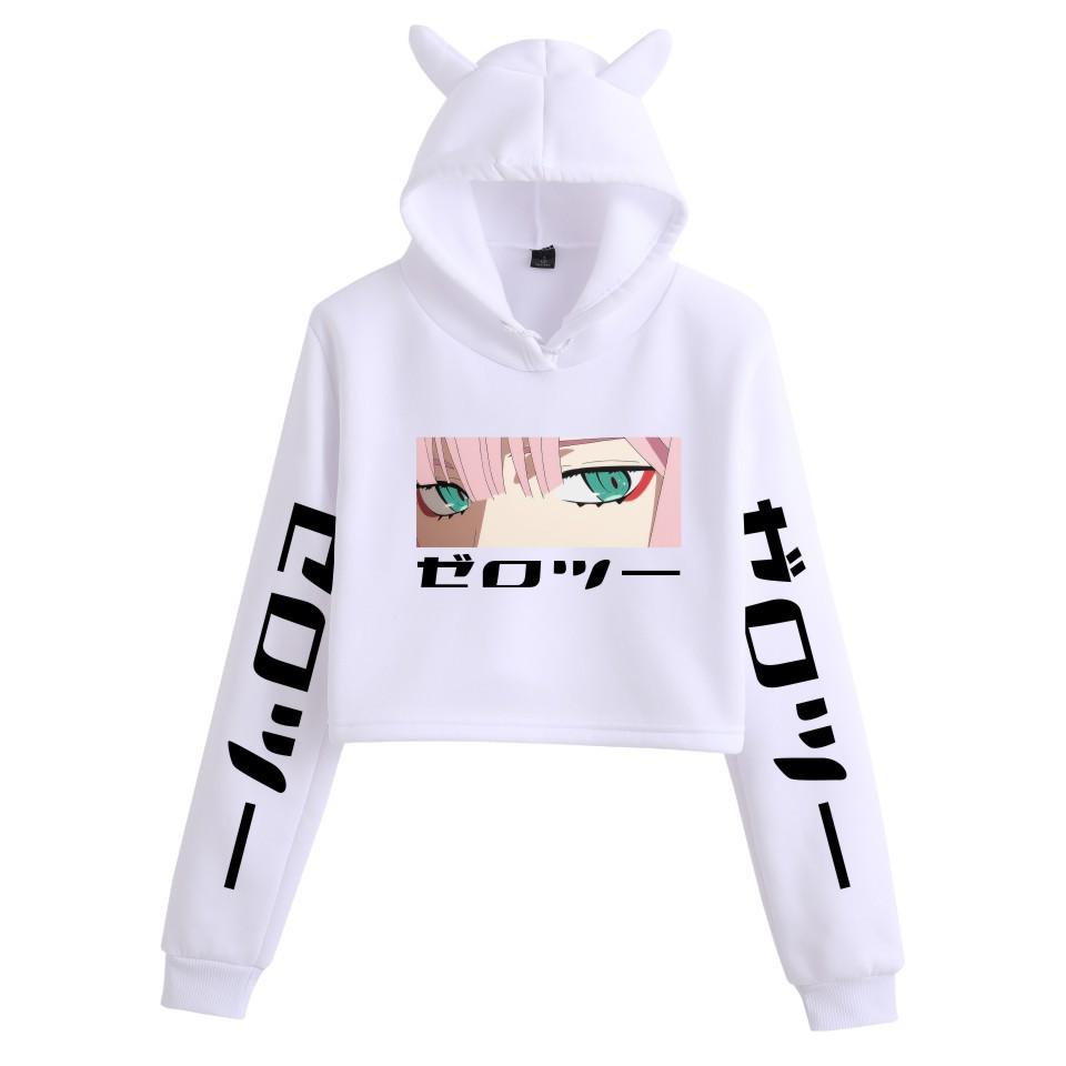 Zero Two Darling in the Franxx Anime Cat Ear Cropped Hoodie