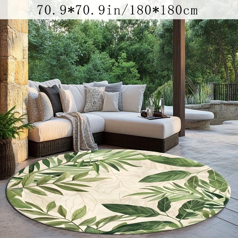 Green Leaf Round Rug Flannel Soft Non Slip Floor Mat Botanical Decor for Living Room Bedroom Outdoor Patio Garden Conservatory