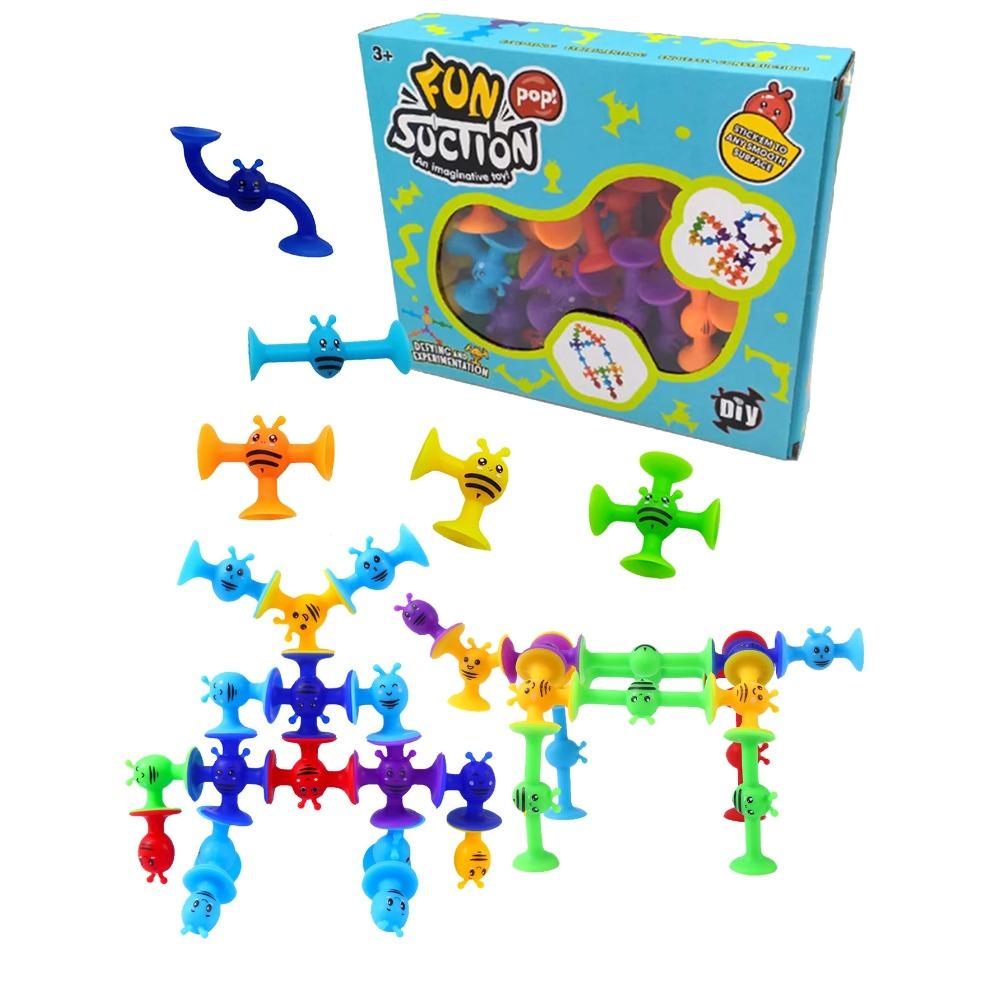 Small Bees Suction Cup Toys Set,Soft Building Blocks Pop Sucker,Parent-child Interactive Game, Window Bath Toys